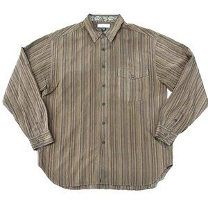 Tommy Bahama Shirt Men’s Sz Large 100% Silk LS Striped Pattern Button Up Brown